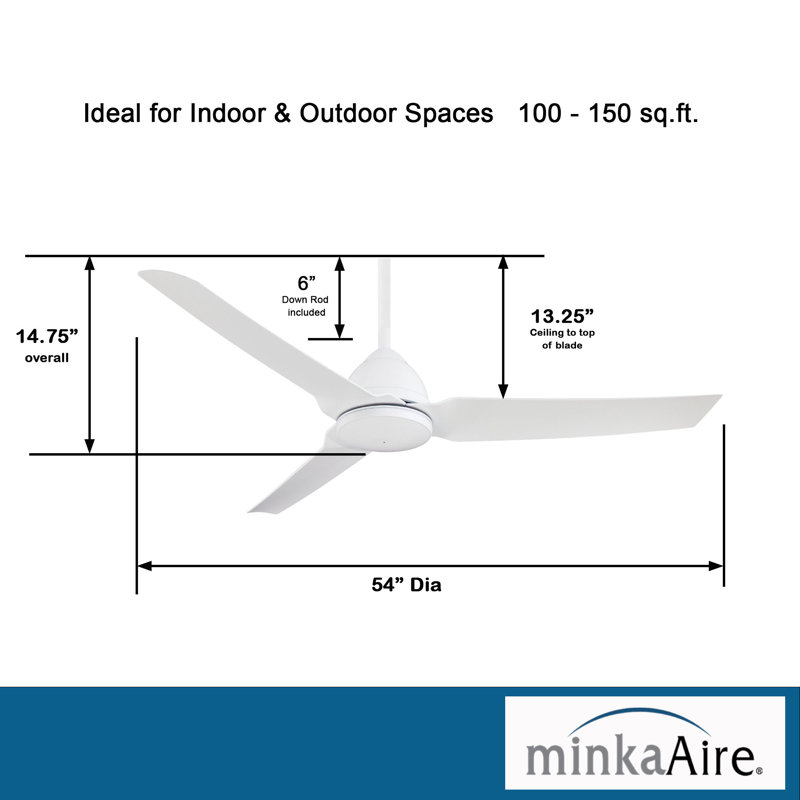 54" Java 3-Blade Propeller Ceiling Fan with Remote Control, Flat White