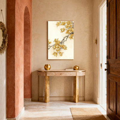 Ensemble de 1 tableau sur toile représentant une branche de magnolia jaune en fleurs