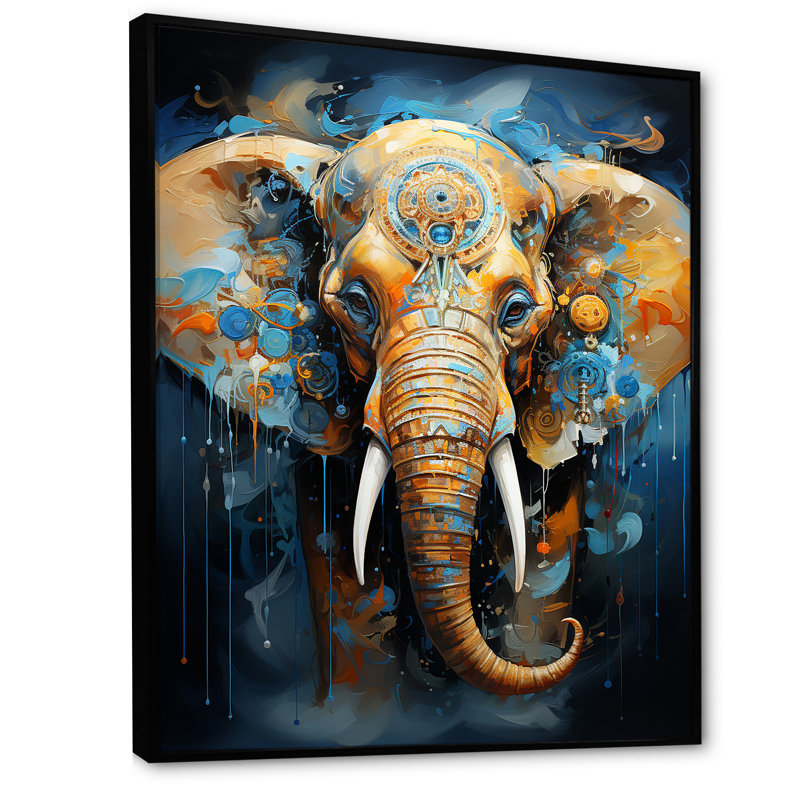 «Abstract Elephant Dreamscape Portrait II», reproduction sur toile, Cadre flottant noir, H 32 po x l 16 po x P 1 po