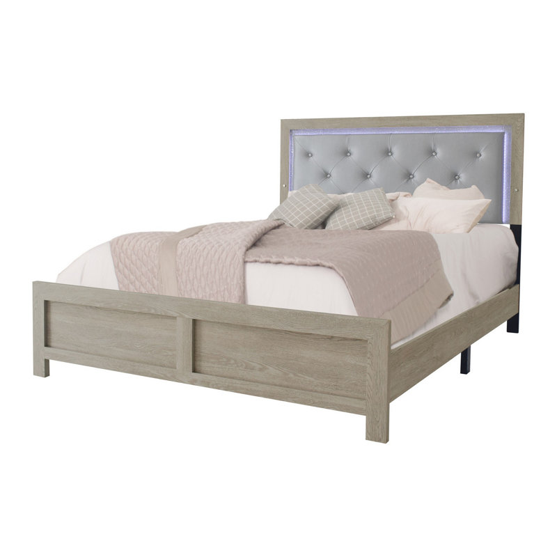 Lit plateforme tapissier Salmas, Grand, Beige