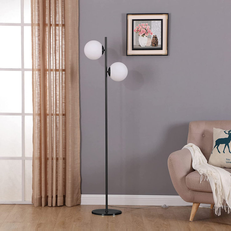 Brightech Sphere Kids 65" Black LED Floor Lamp with Frosted Globes