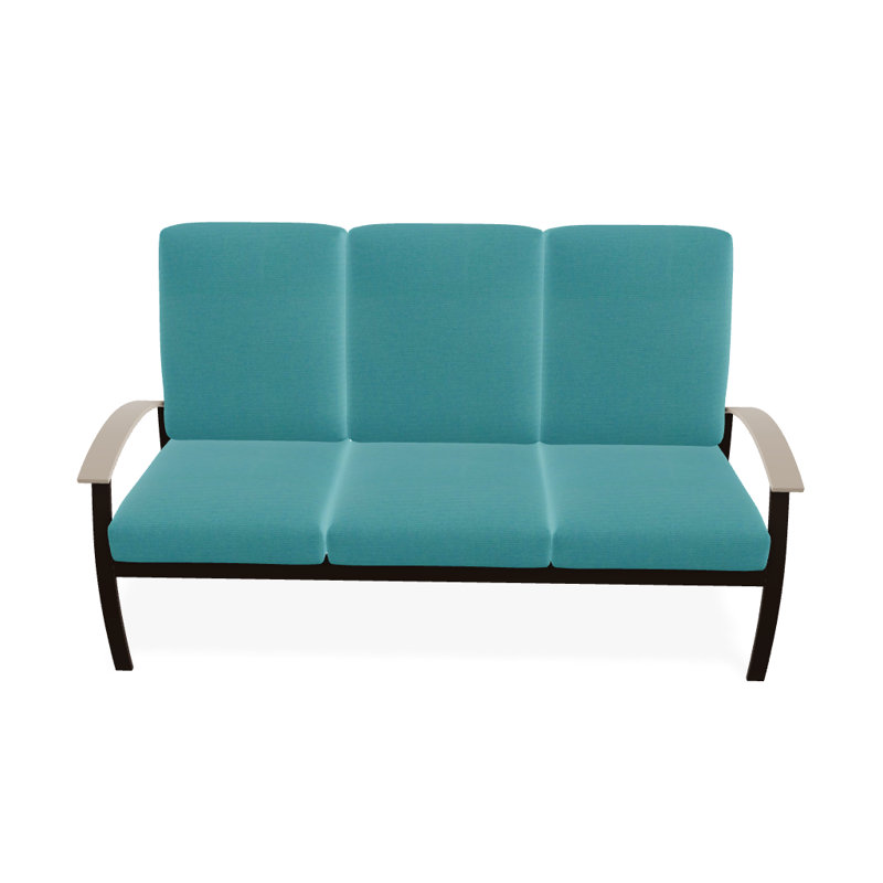 Askar 71.5'' Wide Powder Coated Aluminum Patio Sofa with Cushions, Textured Kona, Canvas Aruba Sunbrella® Canvas