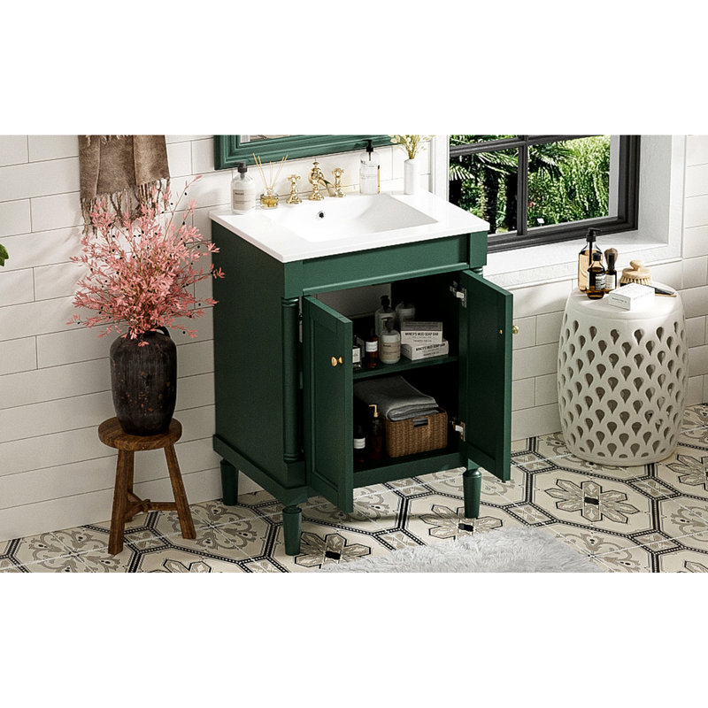 Meuble-lavabo 24 po à conception compacte, Vert, Doré