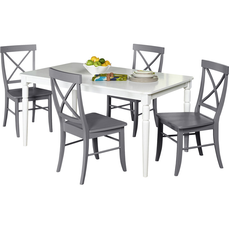 Bellmead Cross-Back Dining Set with Rectangular Table, Gray, 5 Pieces: 1 Table, 4 Chairs