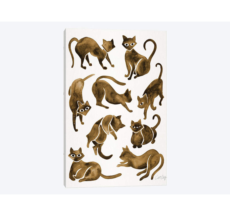 Reproduction de giclée sur toile tendue, "Cat Positions, sépia" par Cat Coquillette, H 12 po x l 8 po x P 0,75 po