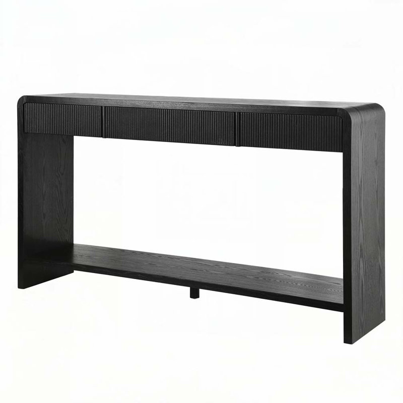3-Drawer Console Table with Vertical Slats, Black