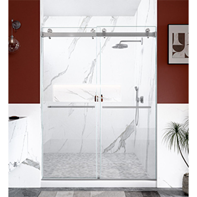56"-60"W X 80"H Frameless Double Sliding  Shower Door, 3/8 Inches (10Mm) Thick SGCC Tempered Glass Door, Brushed Nickel