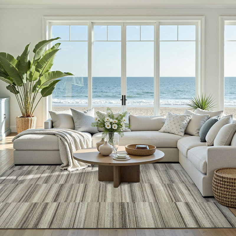 Modern Abstract Ultra-Thin Washable Area Rug, Rectangle 5' x 7', Taupe