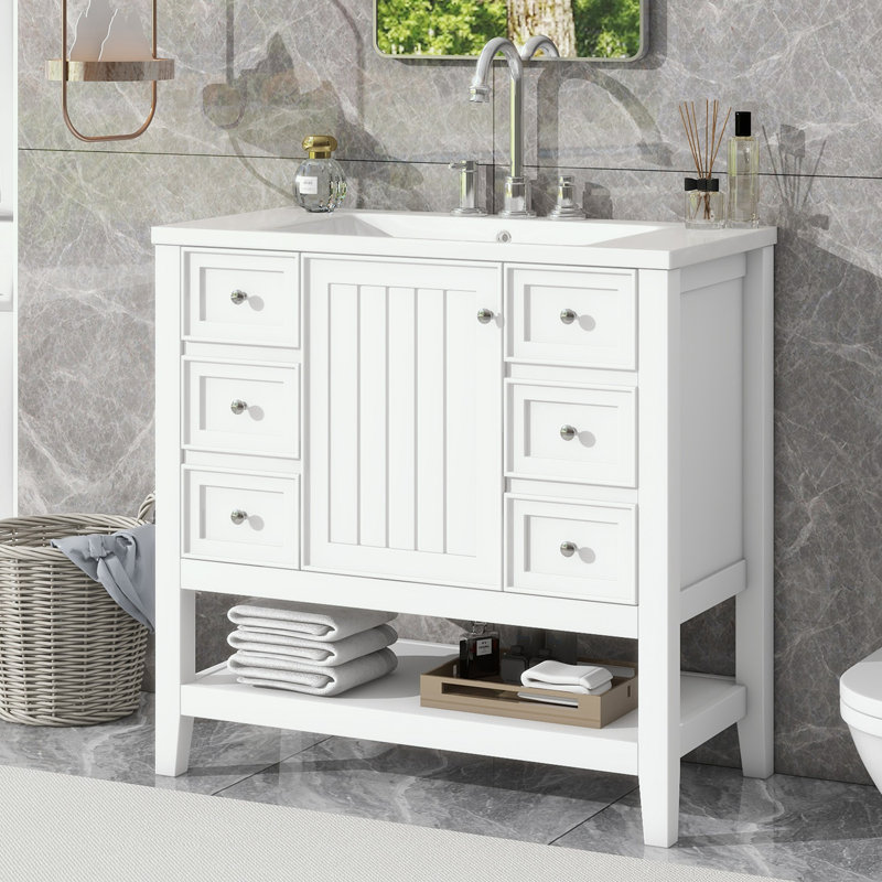Bathroom Vanity With Sink Combo, One Cabinet And Three Drawers, White