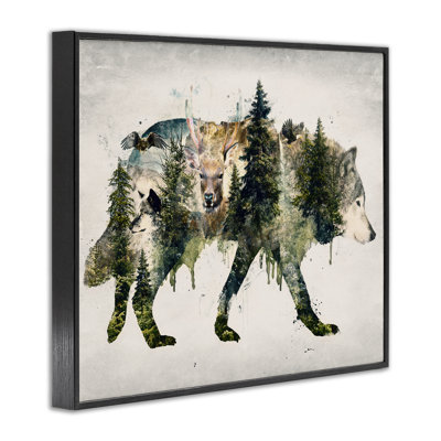 Giclée encadrée de Woodland Wildlife Wolf, design par Barrett Biggers