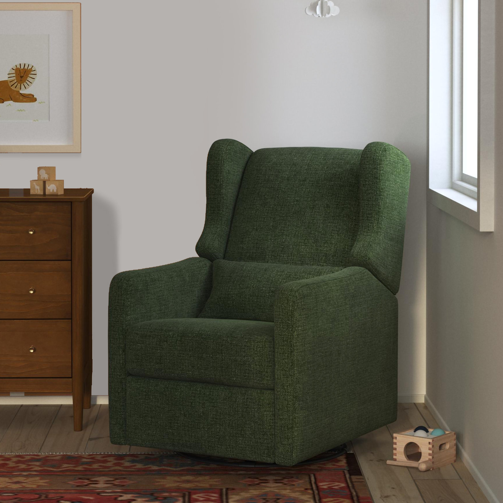 Arlo Linen Swivel Glider, Performance Green Polyester Blend