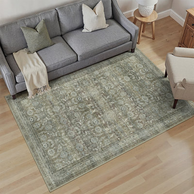 Vintage Full Pattern Washable Area Rug With Non Slip Backing