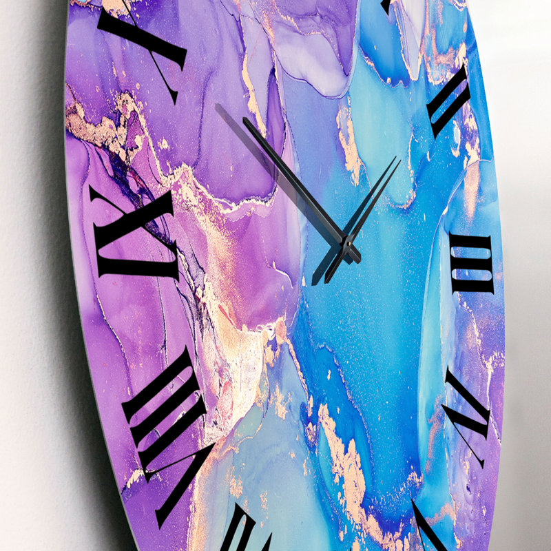 Mauve et bleu liquide Art III - horloge murale moderne, Petit