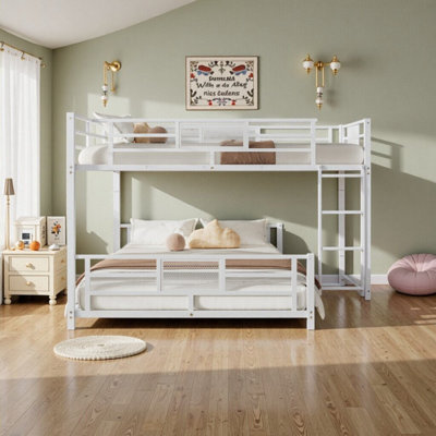 L-Shaped Metal Twin Over Full Bunk Bed - Sturdy Space-Saving Design For Dorms & Guest Rooms