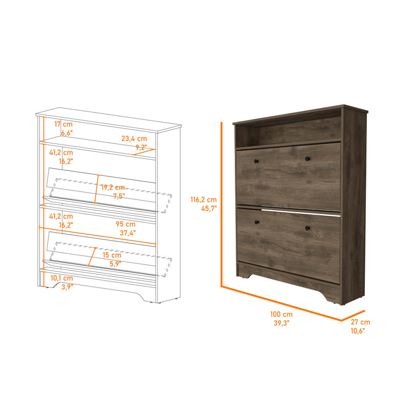 Shoe Rack Dublin, One Open Shelf, Two Extendable Cabinets, Dark Brown
