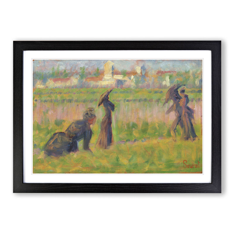 Figures in a Landscape by Georges Seurat - Picture Frame Painting, Black Framed, 27cm H x 36cm W x 2cm D