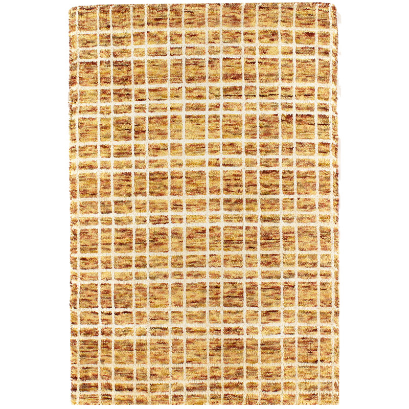 Tapis de zone en laine beige/selle 2 pi x 3 po one-of-kind à la main noué la Gyeong