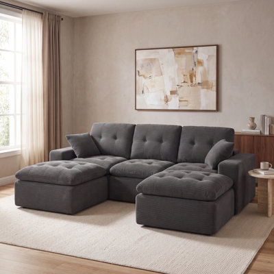 104" U-Shaped Cloud Modular Sectional Sofa with Double Chaise, Extra Deep Seat, Corduroy Upholstery