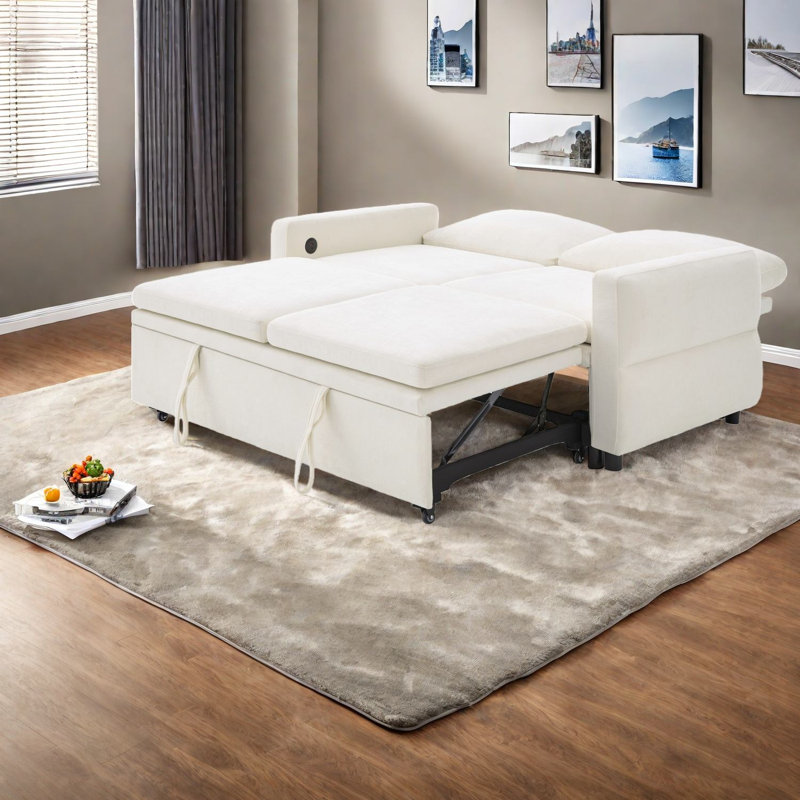 Convertible Sleeper Sofas, 62.75 Inch Chenille Modern Home Compact
