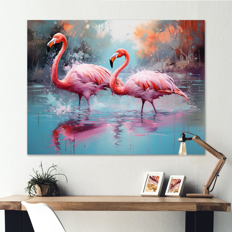 Flamant rose sauvage dans un lac - France, impressions encadrées, Toile tendue, H 30 po x l 40 po x P 1,5 po
