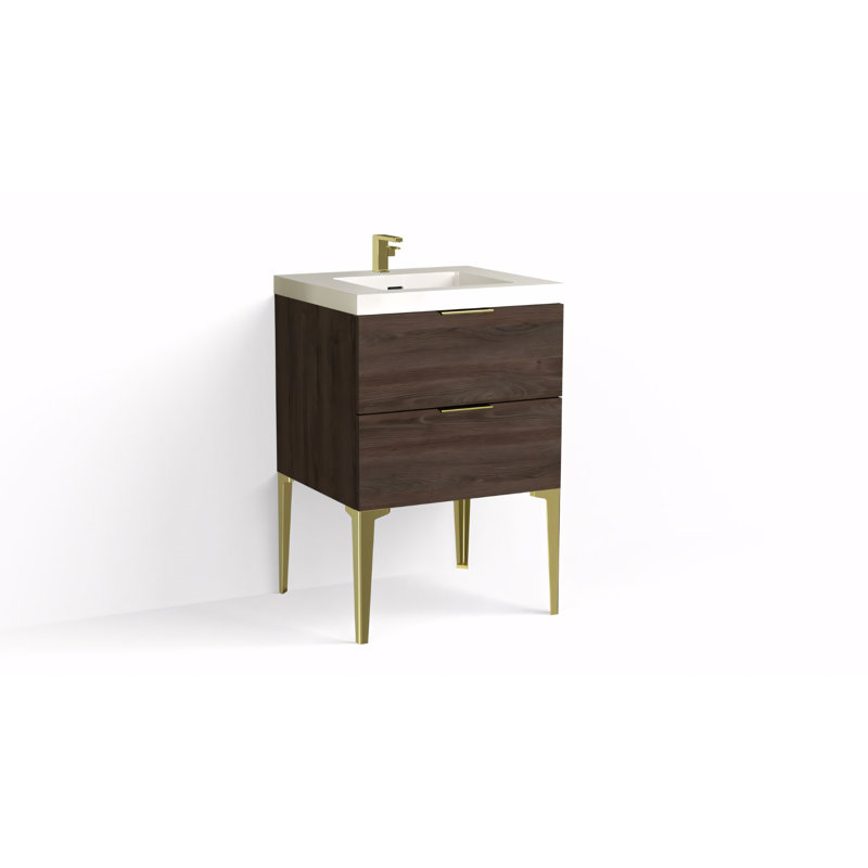 Avila 24" W Freestanding Single Bathroom Vanity with Dean Leg, Matte Black, Gloss White/Single, White Acrylic