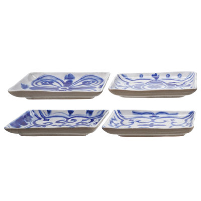 Assiette en grès S / 4 L 6 po avec glacis craquelé