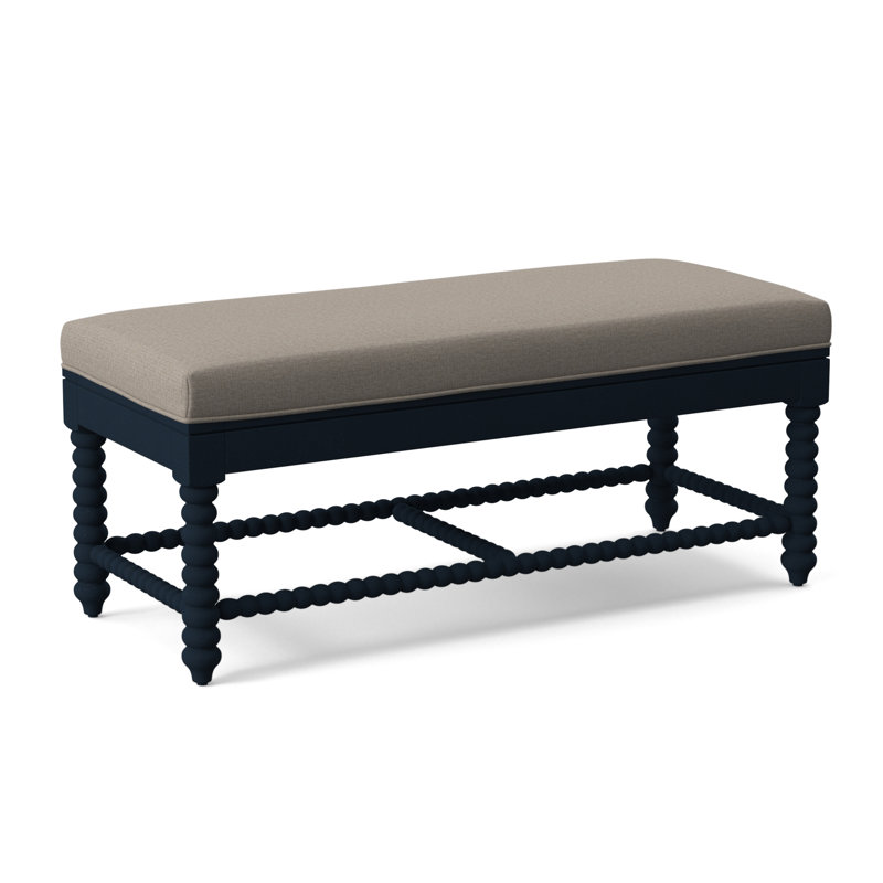 Lind Island Upholstered Bench, Sunbrella Beige Pinstripe; 6205-74, Navy Finish