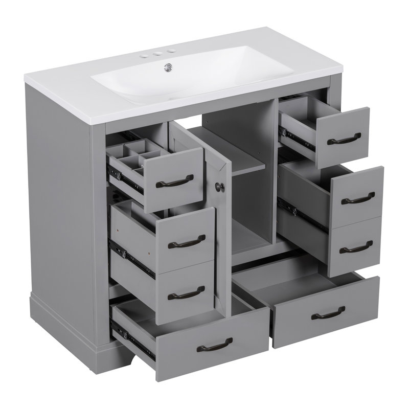 Meuble-lavabo élégant avec lavabo offrant beaucoup de rangement et une conception fonctionnelle pour une salle de bain moderne.