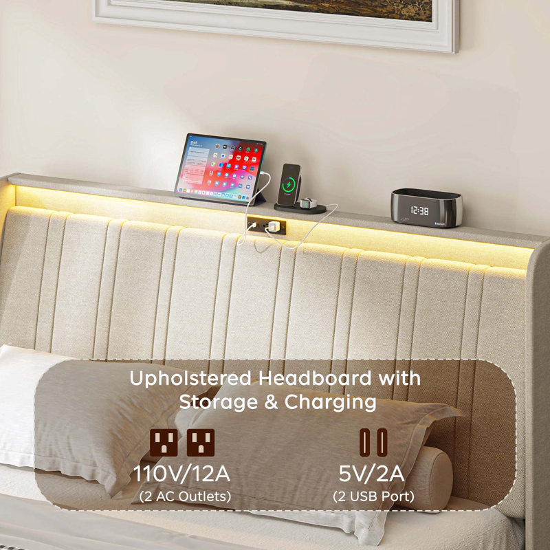 Base de lit plateforme avec tête de lit élégante et support durable, Twin