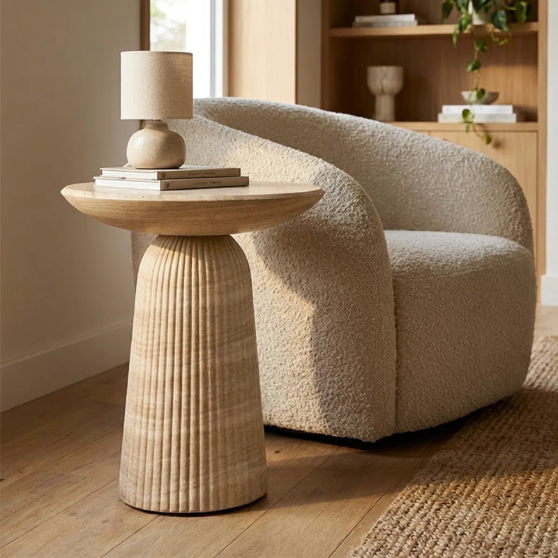 Table de bout décorative Tithi Stylish, Faux travertin, H 23,6 po x l 20 po x P 20 po