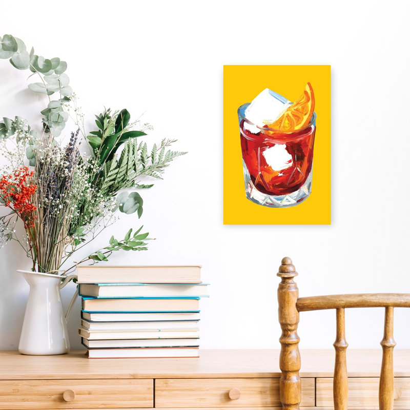 «Vibrant Negroni Cocktail», art abstrait contemporain coloré de fruits d'hiver, H 18 po x l 12 po