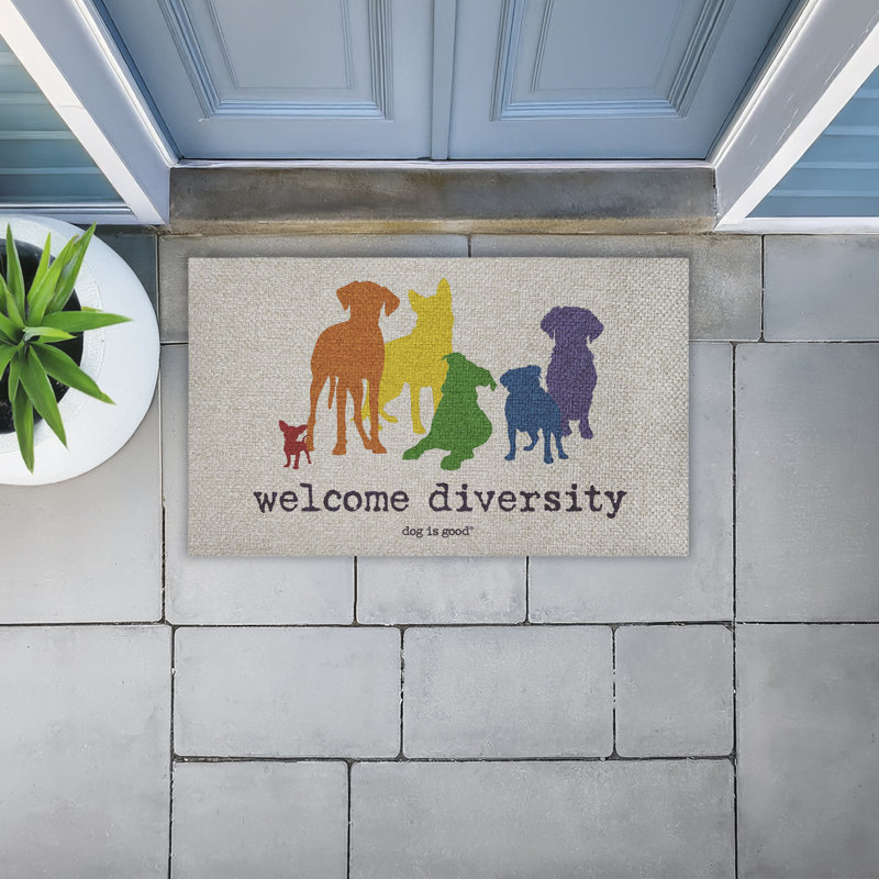  Welcome Diversity Rainbow Dogs Quick Dry Non Slip Door Mat Recycled Cushioned, 18"x30", Welcome Rainbow Dogs