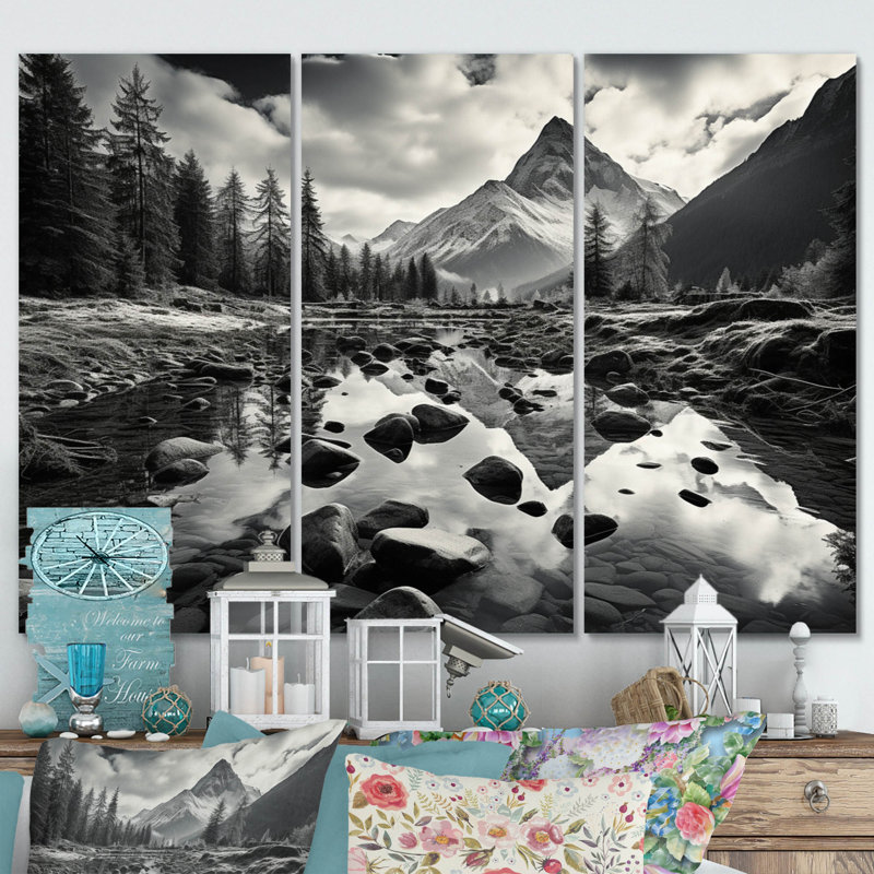«Canadablack And White Mountain Reflections II», ensemble d'art mural sur toile, H 28 po x l 36 po x P 1 po