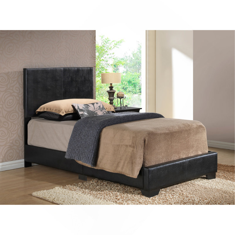 Upholstered Low Profile Standard Bed, Twin, Black 1