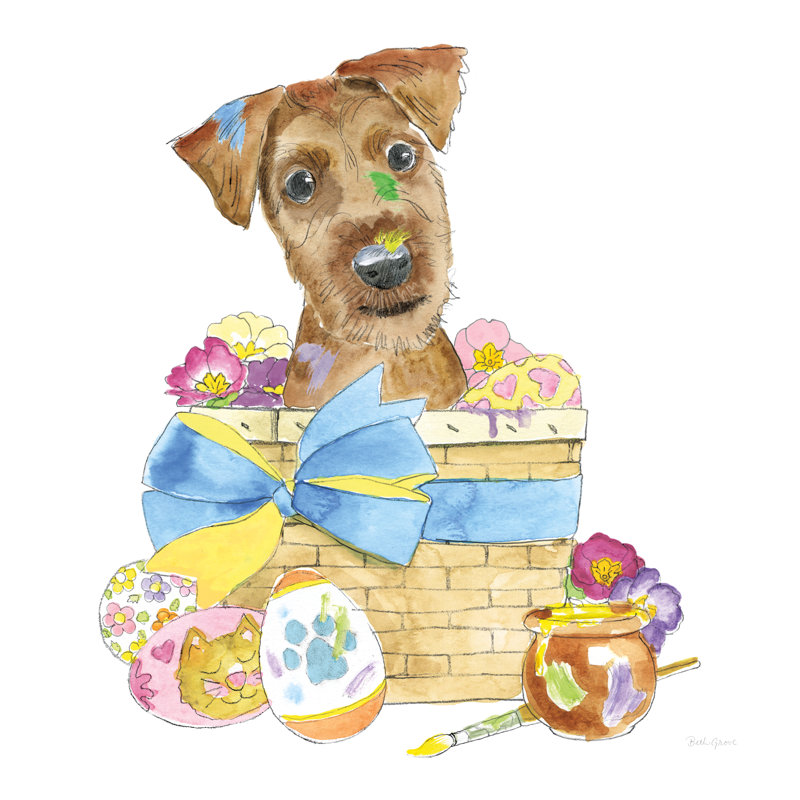 Easter Pups III - Wrapped Canvas Painting, 76cm H x 76cm W x 3.8cm D