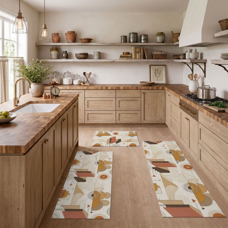 Abstract Geometric Non-Slip Washable Kitchen Mats