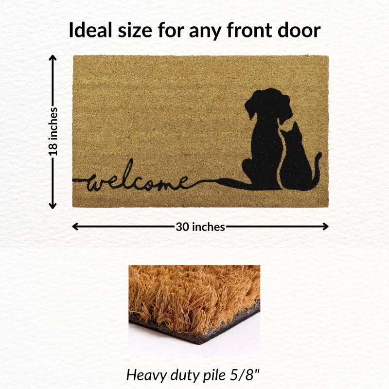 Charming Dog & Cat Welcome Mat – 30x18 Inches Natural Coir Front Door Mat