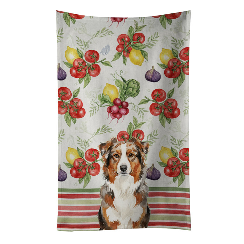 Red Merle Australian Shepherd Vegetables Kitchen Towel, Red Merle Australian Shepherd