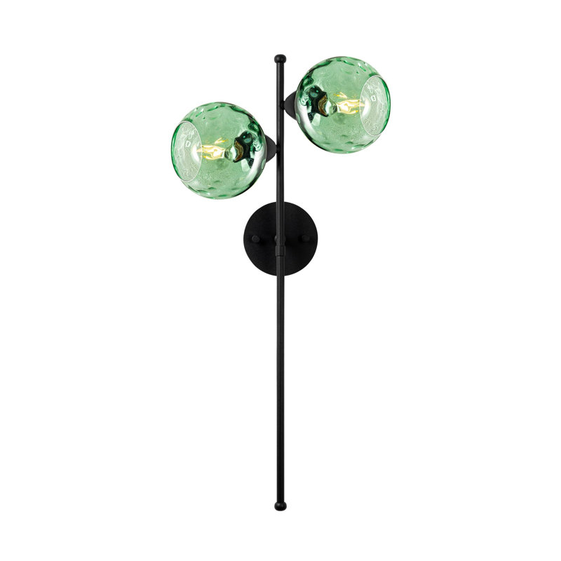 Stylish Wall Lamp with Metal Body and Glass Cap, Mint & Black, 13.8 x 9.8 x 28.3 inches | 2 x E27 Socket (Max 40W, Bulb Not Included) | Elegant Design for Living Room, Bedroom, or Office, IP20 Rated