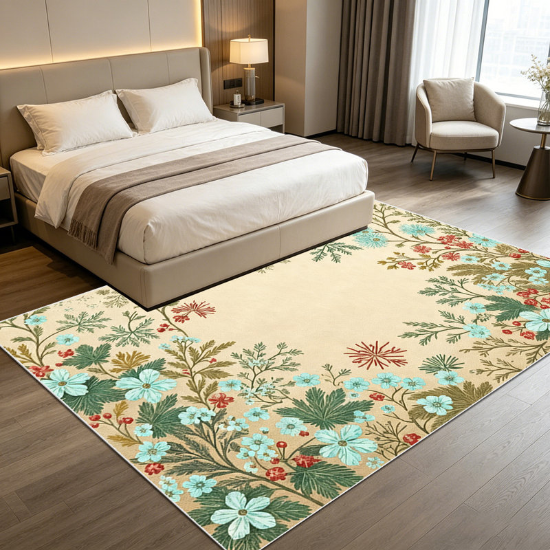 1PC Vintage Muted Floral Botanical Border Print area rugs for Living Room, Soft, All seasons, Easy-maintain, Washable Indoor mat, Farmhouse suitable for Dining Table, Kitchen, Bedroom, Entryway, Patio, Home Office, Foyer, Home Decor, Outdoor Decor.