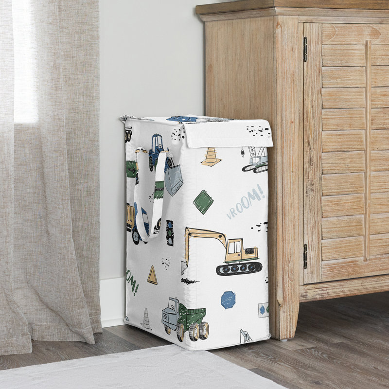 Construction Truck Green and Blue Foldable Laundry Hamper with Handles by Sweet Jojo Designs