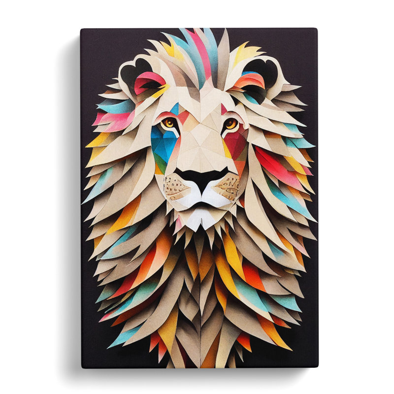 Lion Decoupage - Wrapped Canvas, 76cm H x 50cm W x 3cm D