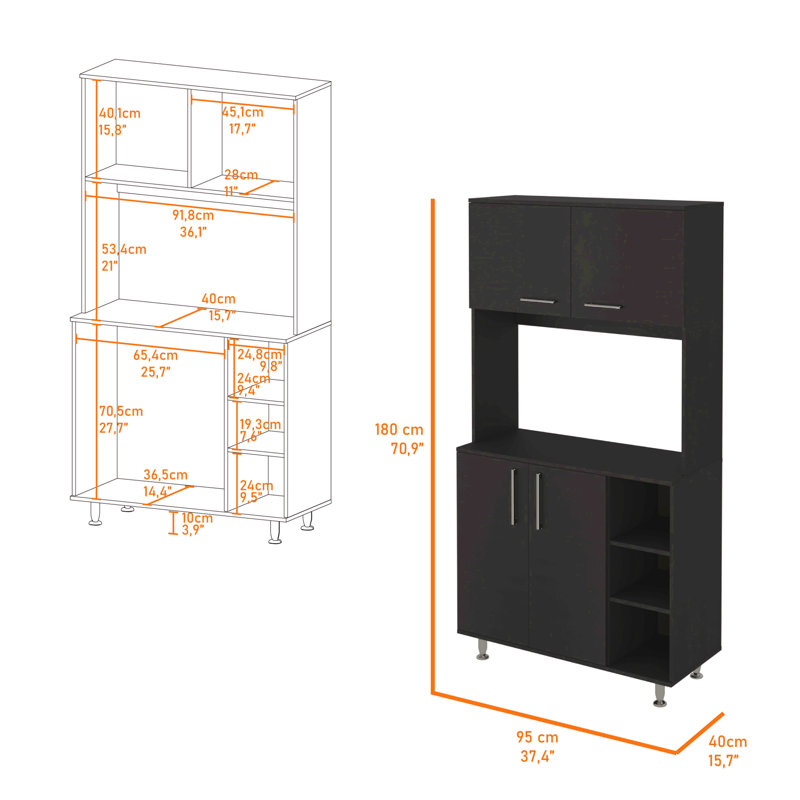 Pantry Cabinet, Three Open Shelves, Matte Black