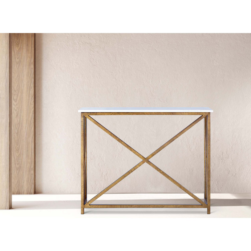 Medallion 60'' Console Table, 36"H x 60"W x 15"D, Royal Gold, Carrera Marble