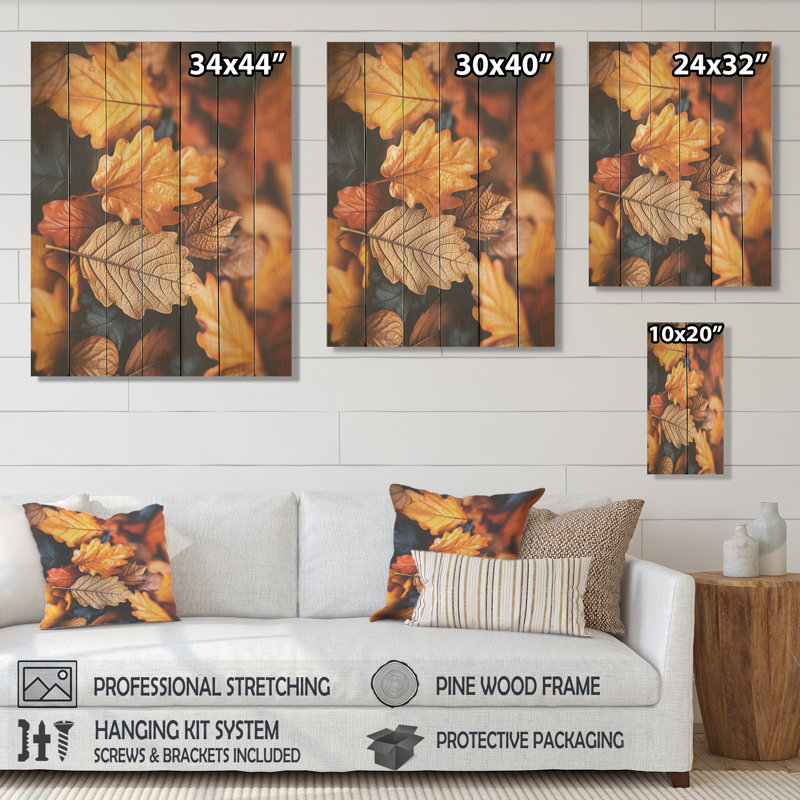 Jaune et orange feuilles d'automne mapple III - feuilles sur bois, H 20 po x l 10 po