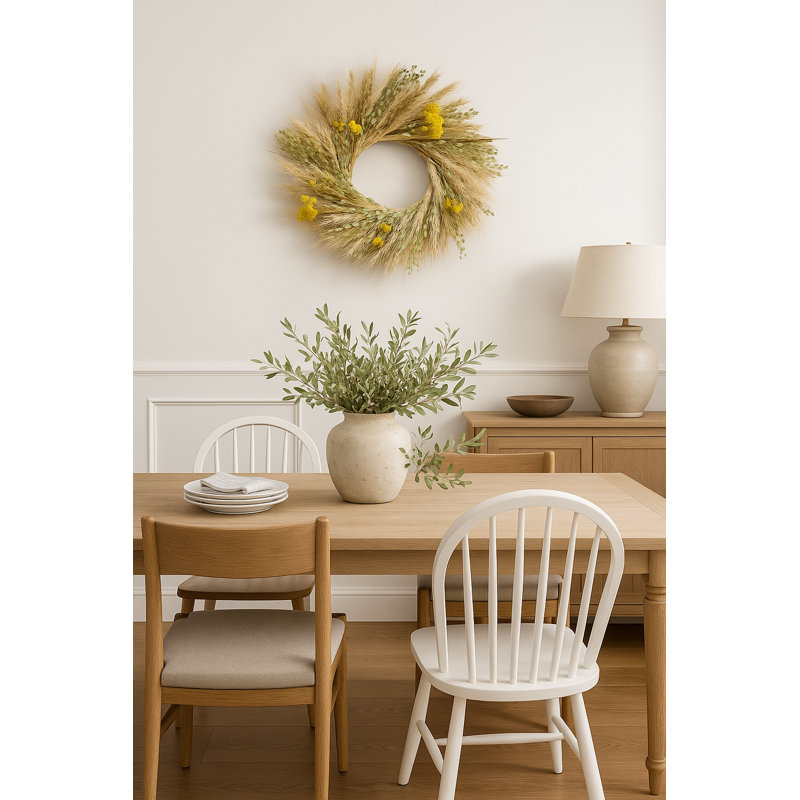 Dried Wheat and Yarrow Fall Wreath, 22" W x 22" H x 5" D