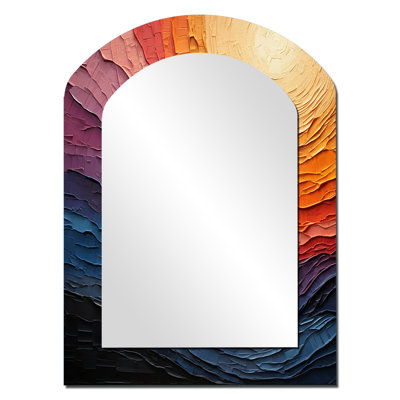 Yellow Teal Lyrical Abstraction Lyrical Sunset I - Lyrical Abstraction Asymmetrical Large Mirror, Modern Arch Decorative Wall Mirror, Printed Metal Art