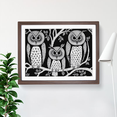 XH1022-9227X Trio of Owls Abstract 1 Piece Single Picture Frame Painting