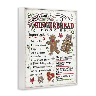 Homemade Gingerbread Cookies Holiday Cooking Instructions XXL Black Framed Giclee Texturized Art By Anne Tavoletti
