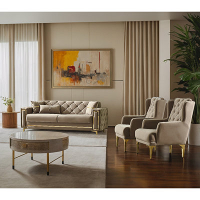 Jaderius 3 - Piece Velvet Living Room Set by Everly Quinn